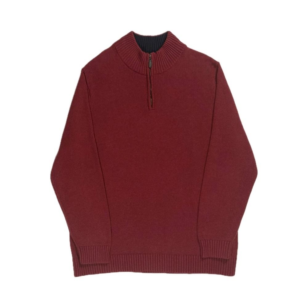 LL Bean 100% cotton maroon red heavyweight 1/4 zip knit sweater mens 2XL Tall